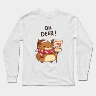 Oh Deer Funny Christmas Reindeer in Santa Hat Long Sleeve T-Shirt